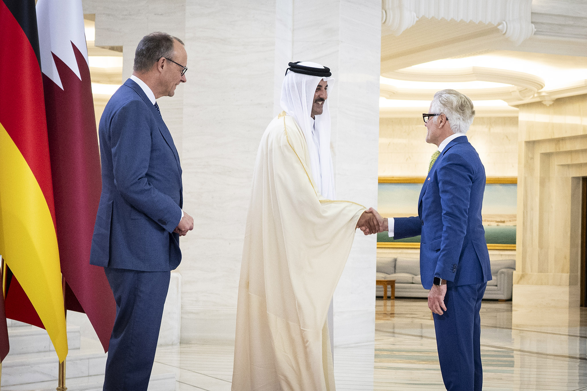 Philipp Bayat, representative of the BAUER Group, meeting with Federal Chancellor Merz and Sheikh Mohamed bin Zayed Al
